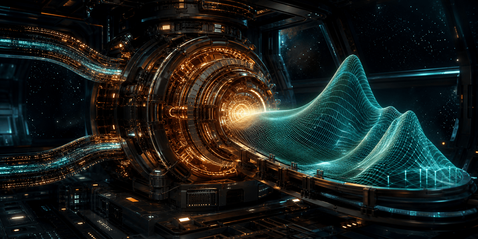 A copper and teal native computation engine producing a three-dimensional volatility surface