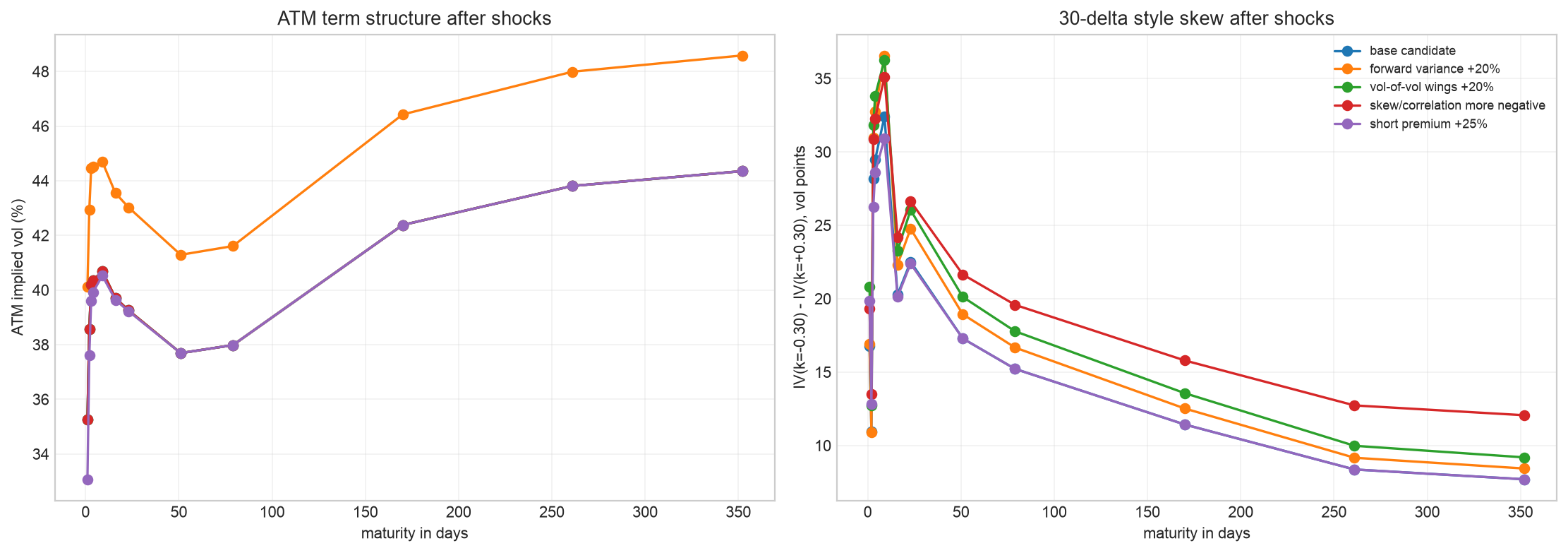 Rough volatility shock response by fixed tenor and ATM term structure